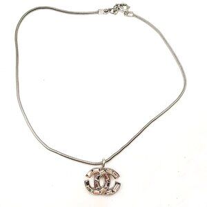 Chanel Silver CC Baguette Large Pendant Necklace